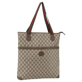 Borsa Sherry Line GG Supreme Web di GUCCI in PVC beige e oro 002 983 0163 Auth ep12615
