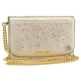 Borsa a spalla in pelle Miu Miu con catena dorata Auth 159461