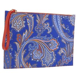 ETRO Pochette Paisley in Tela Pelle Blu Oro Auth am10247V