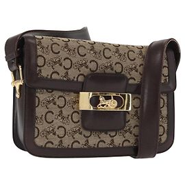 BORSO A SPALLA IN CANVAS BEIGE E ORO CÉLINE C SULKY CARRIAGE A CAVALLO Auth 159431