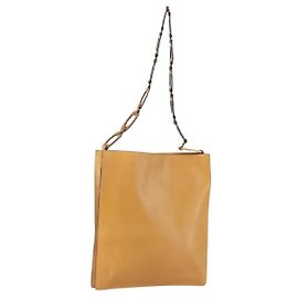 Gucci Sac à épaule en cuir marron doré Auth 156124