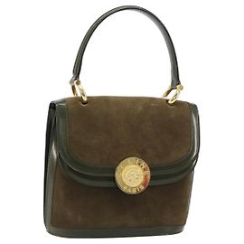 Céline CELINE Handtasche aus Wildleder Khaki Gold Auth 159231