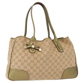Borsa Tote in Tela GG Gucci Beige Oro 163805 Auth ka1366