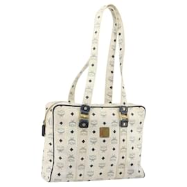 Borsa tote in pelle MCM Logogram Vicetos bianca e oro Auth BA9337