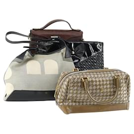 BALLY Borsa a Mano in Pelle PVC Tela 4 Set Beige Nero Marrone Auth bs32143 - Bally