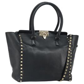 VALENTINO Borsa Rock studs in pelle 2 in 1 Nera Oro Auth BA9420