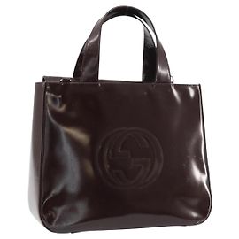 Borsa a Mano GUCCI Smalto Marrone Argento 000 1013 0504 Auth gh1513