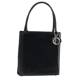 Borsa a Mano Christian Dior in Pelle Nera Argento Auth gh1468
