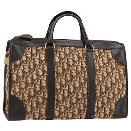 Borsa Boston in tela Trotter Christian Dior marrone oro Auth gh1472