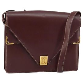 CARTIER Borsa a Spalla Must Line Pelle Bordeaux Oro Auth gh1495