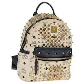 MCM Vicetos Sac à dos Logogramme en PVC Cuir Blanc Or Auth 158824