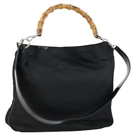 Borsa a mano in nylon Gucci Bamboo 2 in 1 Nero Argento 001 2404 1577 0 Auth gh1392