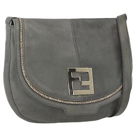 Borsa a Spalla FENDI in Camoscio Grigio Oro Auth ka1367