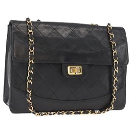 CHANEL Borsa a Spalla Matelassé in Pelle di Agnello Nera Oro CC Auth ka1267