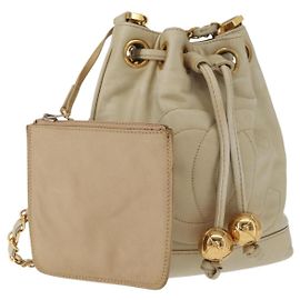 Borsa a Spalla con Catena CHANEL in Pelle Avorio Oro CC Auth 157949A