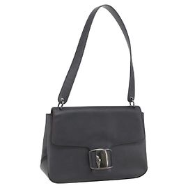 Borsa a Spalla Vala in Pelle Nera e Argento di Salvatore Ferragamo Auth BA9331