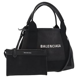 Balenciaga Cabas in tela blu navy con pelle piccolo