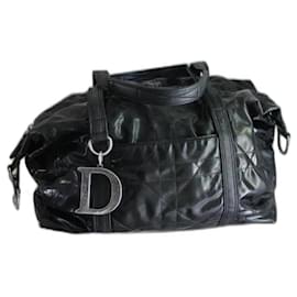 Dior Tasche aus schwarzem lackiertem Leder und gestepptem Canvas