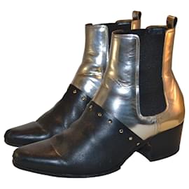Stivaletti Balmain in pelle nero e argento Taglia 37