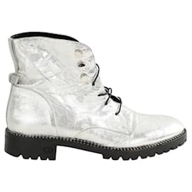 Botas de cuero plateadas con cordones - Dior