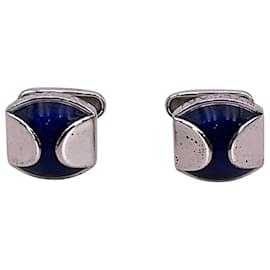 Gemelli in argento sterling 925 con smalto blu Bulgari e pochette