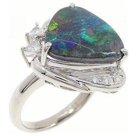 Autre Marque LuxUness Ouka Boulder Opal und Diamant Platinring