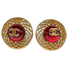 Orecchini a clip Chanel CC Mark rosso scuro e oro rari