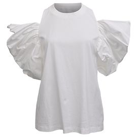T-shirt in cotone bianco con rouches asimmetrici Alexander McQueen