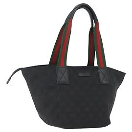 Borsa a mano Gucci GG Canvas Web Sherry Line Nera Argento 131228 Auth ep12633