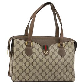 Borsa a mano GUCCI GG Supreme Web Sherry Line PVC Beige Oro 41 02 079 Auth 159288
