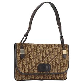 Borsa a Spalla in Tela Trotter Christian Dior Beige Oro Auth 159384