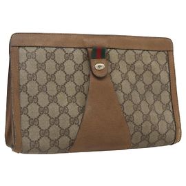 GUCCI GG Supreme Borsa Clutch Sherry Line PVC Rosso Beige 89 01 033 Auth 159573