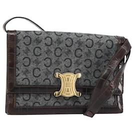 Céline Borsa a Spalla in Tela Macadam C di CELINE Grigio Oro Auth 157930