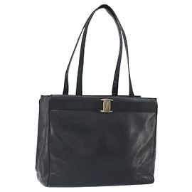 Vala Tote Bag aus Leder in Schwarz und Gold Auth BA9428 von Salvatore Ferragamo