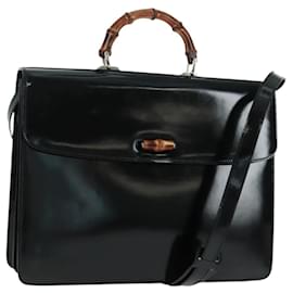 Borsa a Mano GUCCI Bamboo Smalto 2 vie Nero Oro 015 1046 3304 Auth bs32052