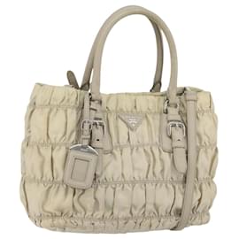 PRADA Borsa a Mano Nylon 2way Beige Argento Auth ka1368