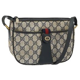 Borsa a Spalla Gucci GG Supreme Sherry Line PVC Blu Navy Oro 89 02 032 Auth 158018