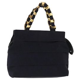 Borsa a mano Vala in tela blu navy e oro Salvatore Ferragamo Auth gh1482