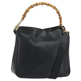Borsa a Spalla in Pelle Gucci Bamboo 2way Nera Oro 001 3444 1638 Auth 158690