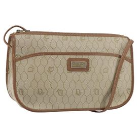 Borsa a spalla in tela a nido d'ape PVC beige oro Christian Dior Auth gh1470