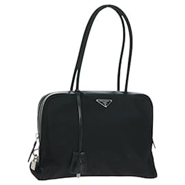 PRADA Borsa a mano in nylon pelle nera argento Auth ep12566 - Prada