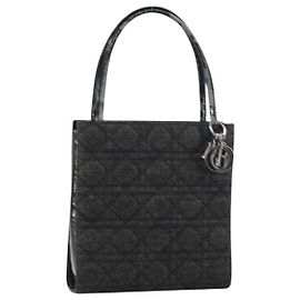 Christian Dior Borsa Lady Dior in denim nero e argento Auth 160181