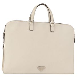 PRADA Borsa a Mano in Pelle Safiano Bianco Argento Auth 159983