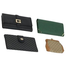 VALENTINO Celine Gucci Portafoglio in Pelle 4 Set Beige Nero Verde Auth 160338