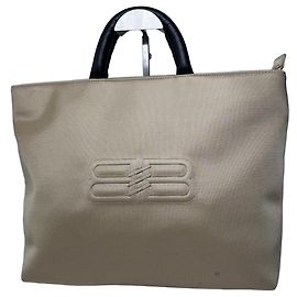 Borsa a mano in tela e pelle Balenciaga vintage nera e dorata