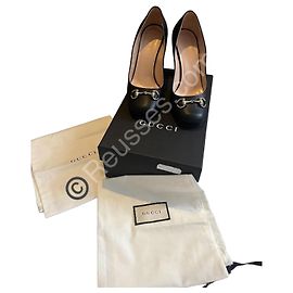 Gucci schwarze Leder-Pumps – Größe 38,5 – ikonisches silbernes Bit & 8 cm Absatz