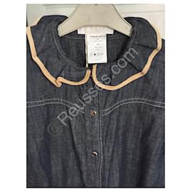 Camisa de Jean Chloé Azul Oscuro con Cuello Volante T36