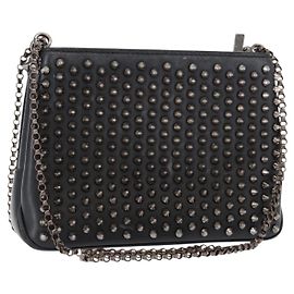 Borsa a spalla in pelle nera con borchie e catena Christian Louboutin Auth gh1489