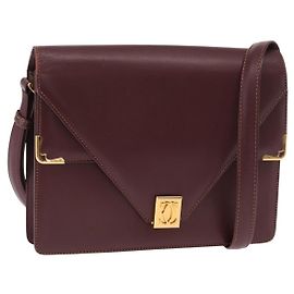 Cartier Sac à bandoulière Must Line en cuir Bordeaux or Auth BA9345