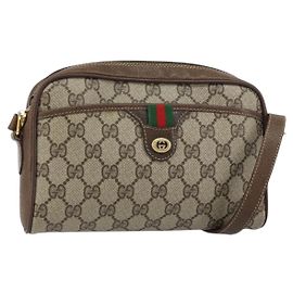 Borsa a Spalla Gucci GG Supreme Web Sherry Line PVC Beige Oro 116 02 089 Auth 159358